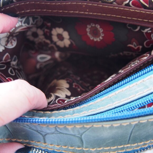 Tignanello Teal Croc Print Leather Convertible Crossbody/Shoulder Bag W/Hangtag - Picture 7 of 16